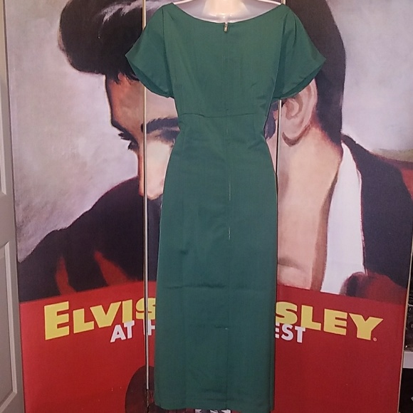 Tatyana Sierra Green 1950’s Pinup Pencil Dress w Peek-a-Boo Embroidery Neckline - Picture 7 of 8